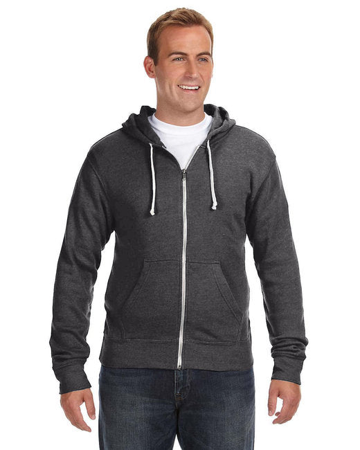 J America Adult Triblend Full-Zip Fleece Hooded Sweatshirt