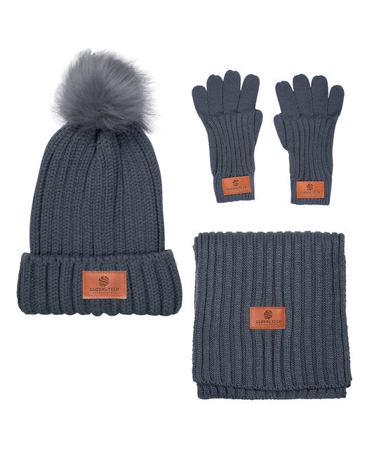 Leeman Three-Piece Rib Knit Fur Pom Winter Set ( 30-Pack )