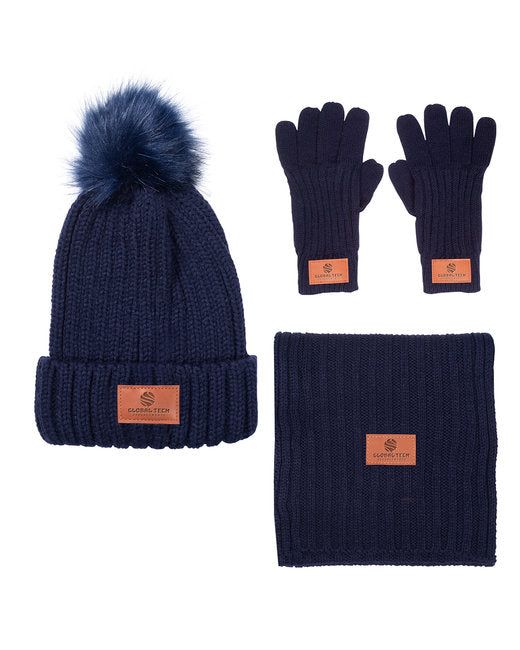 Leeman Three-Piece Rib Knit Fur Pom Winter Set ( 30-Pack )